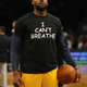 LeBron James of the Cleveland Cavaliers wears an “I Can’t Breathe” shirt during warm-ups before his game against the Brooklyn Nets at the Barclays Center Dec. 8, 2014, in New York City.
Al Bello/Getty Images